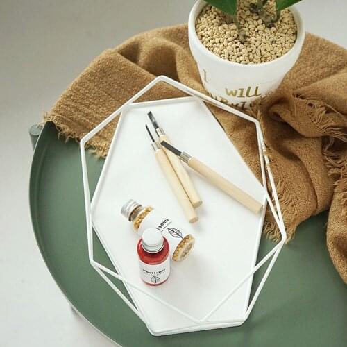 Colorful Storage Tray Nordic Hexagon Metal Plate for Afternoon Tea Fruit Snack Cake Home Table Decor Jewelry Organizer Trays