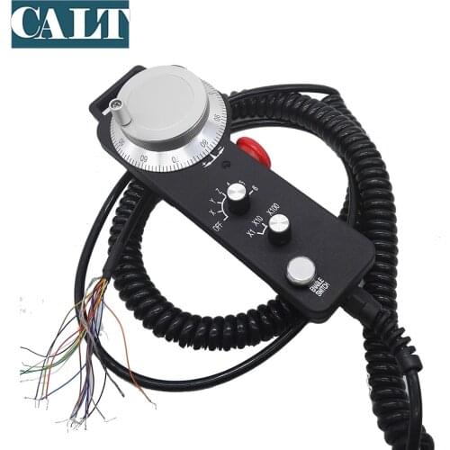 CNC Pulse Generator 6 Axis Universal Electronic MPG Pendant Handwheel & Emergency Stop manual pulse generator with Spring Cable