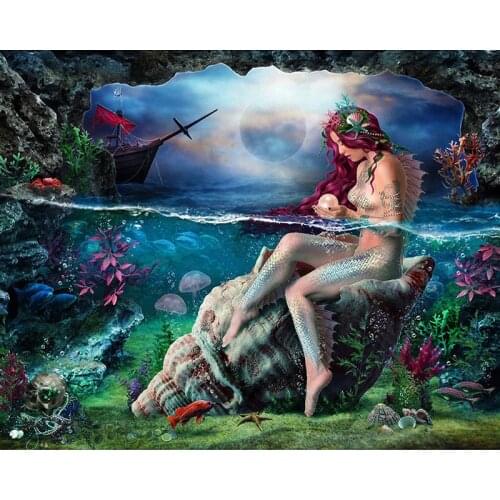 DIY Painting By Numbers Mermaid Oil Coloring By Numbers 40x50cm Wall Art Canvas Picture Hand Painted Home Decoration Gift