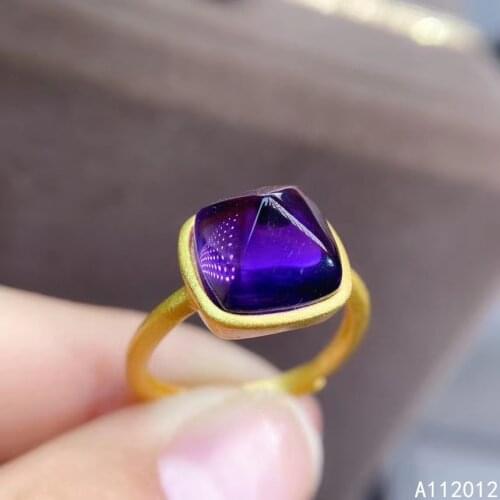 KJJEAXCMY fine jewelry natural Amethyst 925 sterling silver trendy girl new gemstone adjustable ring hot selling