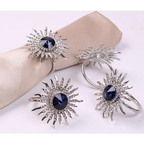 6PCS/Sunflower blue satellite stone napkin ring table setting for family gathering western food wedding banquet