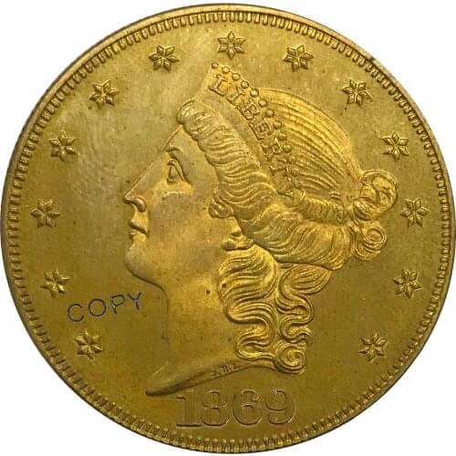 1869 United States 20 Twenty Dollars Liberty Head Double Eagle with motto Gold coin Brass Collectibles Copy Coin
