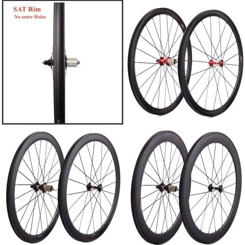 SAT Carbon Wheels with Novatec A271SB F382SB Hub No Outer Holes 700C Road Bicycle Wheelset 20/24 HoleV-brake Front/Rear Wheels