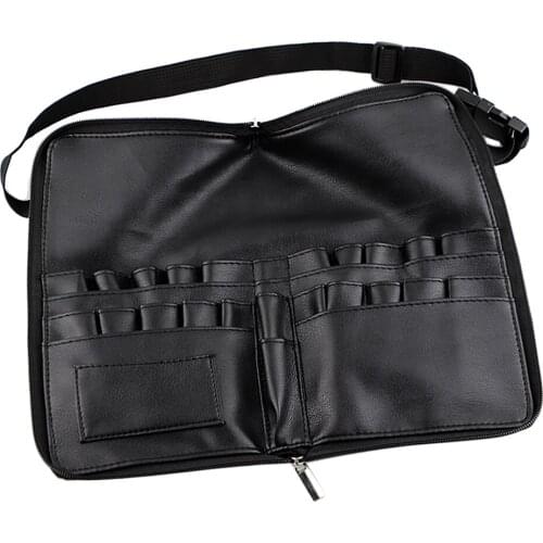 Makeup Artist Cosmetics Tool, Brushes Accessory Organizer Bag, Black Storage Holder Bag with 24 Pockets, Adjustable