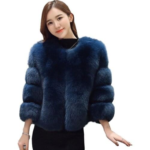 Blue Fashion Thick Warm Faux Fur Jacket 2018 New Winter Jacket Women Casual Large Size Imitation Fox Fur Coat Parka Female Ls228