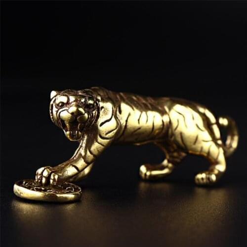 3D Brass Tiger Casting Statue Mini Animal Metal Figurine Home Decor Desktop Crafts Sculpture Landscaping Decoration Gifts