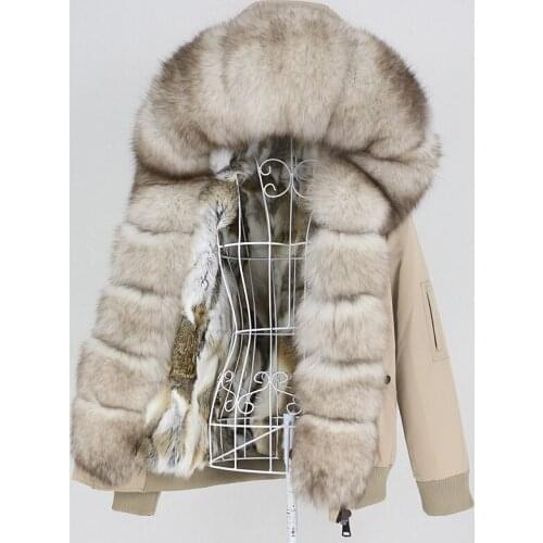 MENINA BONITA 2021 Brand Waterproof Bomber Parka Real Rabbit Fur Coat Natural Fox Raccoon Fur Hood Winter Jacket Women Removable