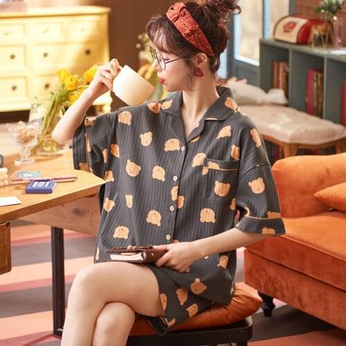 Cute Pajamas Set Women Short Pajama 2Pcs Short-Sleeve Sleepwear For Teen Girl Fashion Outfits Plus Size Night Suit Home Clothes