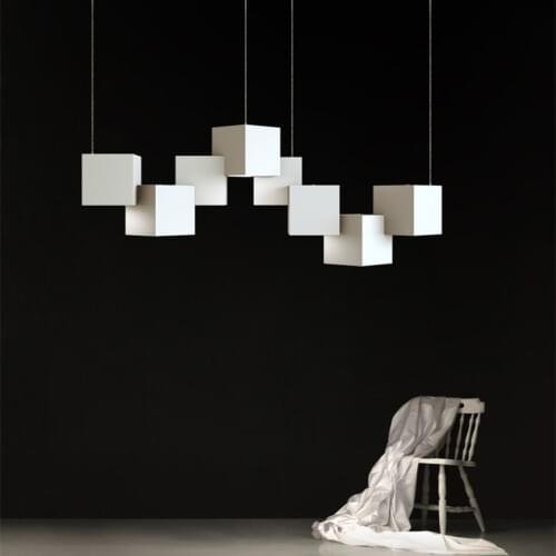 Minimalist Cube Geometric Led Pendant Lamp for Kitchen Living Room Dining White Home Decor Indoor Art Chandelier Light Fixtures