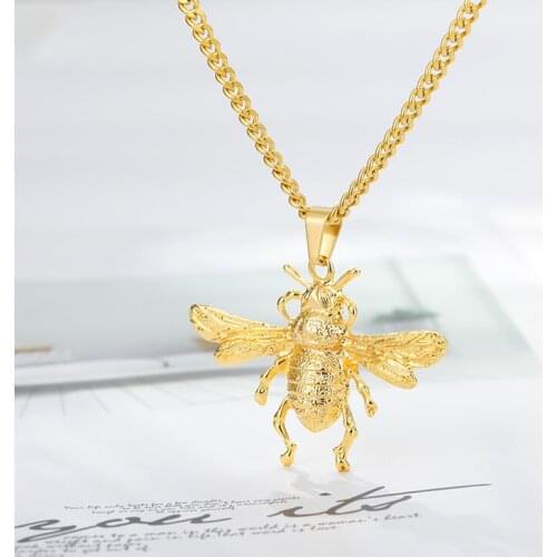 Fashion New Cartoon Insect Copper Pendant Little Bee Necklace Stainless Steel Whip Chain Jewelry Gold color women men Gift 2020