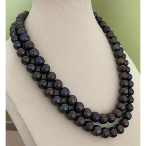 Fashion jewelry double strands 9-10mm round black red green pearl necklace 18"19"