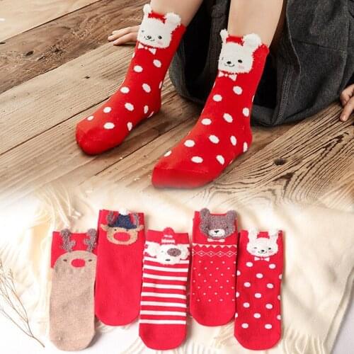 5 Pairs Of Christmas Series Fluffy Soft Cotton Socks For Boys And Girls Winter Christmas Cute Gift Socks Set Dropship