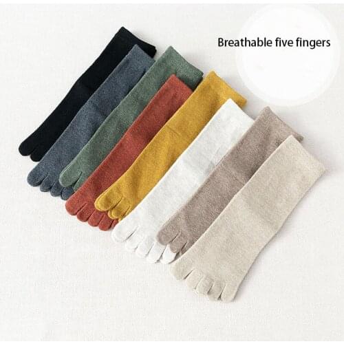 Spring and summer middle tube socks mens solid color wild five-finger socks personality split toe socks trend personality cotto