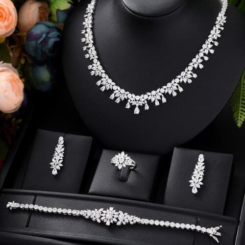 New Trendy 4PCS Luxury Tennis Necklace Statement Jewelry set For Women Wedding Cubic Zircon CZ African Dubai Bridal Jewelry