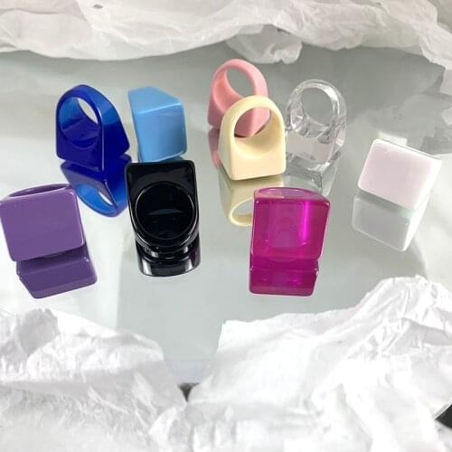 New Ins Vintage Colorful Resin Ring Simple Color Geometric Square Ring For Women Girls Fashion Jewelry Gifts