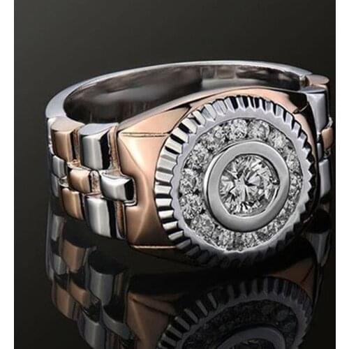 New Rose Gold Watch Style Ring Fashion Jewelry Two Tone Couple Love Finger Rings Women Anel Feminino Wholesale
