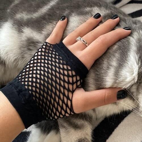 New Black Womens Short Fishnet Net Gloves Fingerless Mesh Gloves Punk Rock Fancy Night Club Party Sexy Beautiful Gloves