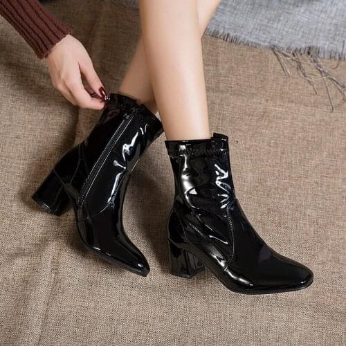Solid Ankle Boots for Women Casual Block Heels Short Boots Waterproof Black White Womens Ankle Boots Party Shoes Large Size