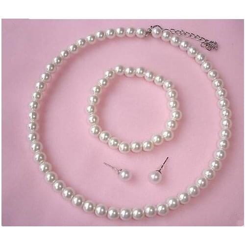 8mm Cream Glass Faux Pearl Necklace Bracelet and Earrings Jewelry Sets