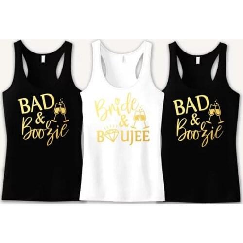 Personalize glitter Bride and Boujee Shirt Bad and Boozie Tanks,Bad and Boozy Bachelorette,bridal shower t Shirts Party favors