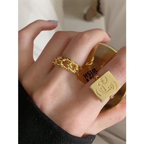 Simple Trend Gold Twist Knitting Open Finger Ring For Women 925 Sterling Silver Jewelry Gifts Wholesale