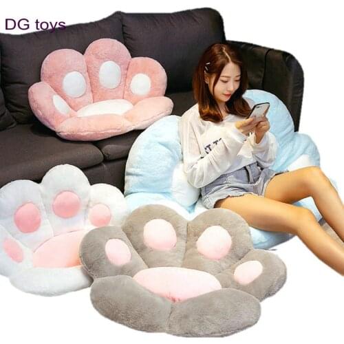 Fluffy Hair Bear Paw Chair Cushion Grey Pink Indoor Floor Mat Stuffed Winter Warm Animals Waist Cushion Plush Sofa Decor Pillow