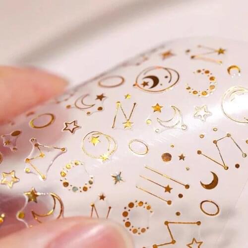 Embossed Glitter 3D Nail Sticker Decals Adhesive Moon Star Gold Stripes Wave Line Manicure DIY Nail Art Decoration HL90