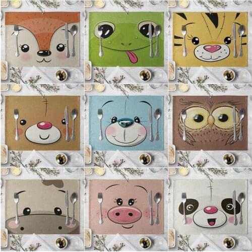 Cute Animal Non-slip insulation Placemat coaster for table dinner Table Mats cotton linen Pads Home Decor 40*30cm DD201