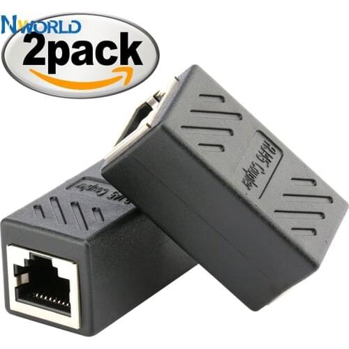2 Pack rj45 Connector Coupler Ethernet Cable LAN Inline Cat7/Cat6/Cat5e Ethernet Cable Extender Adapter Female Coupler Black