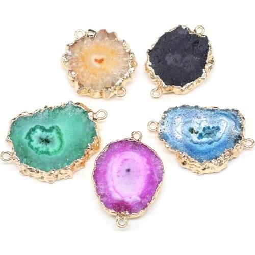 Natural Stone Pendant Connectors Irregular Round Crystal Agates Stone Link Charms for Jewelry Making Necklace Bracelet Gift