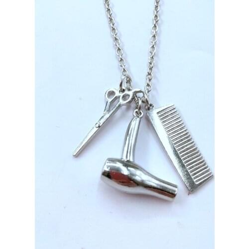 Stylist Beautician Necklace Scissors Comb Hairdresser Gift Scissors & Comb Pendant Necklaces For Women Men Collars