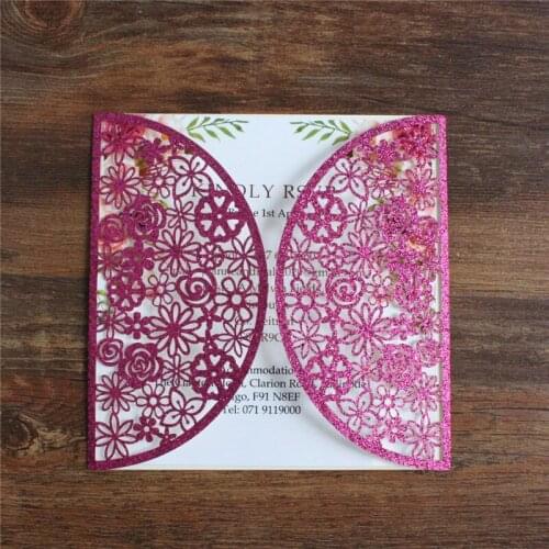 Wedding Christmas invitation gift card business card glittery floral laser cut design personalized design 50pcs