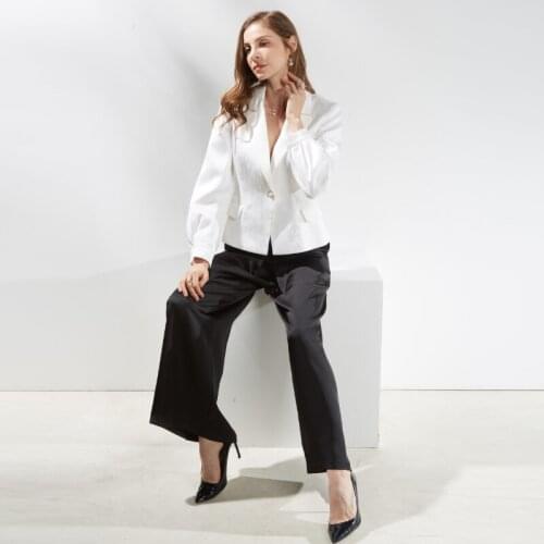 Women Fashion White Leisure Coat High-quality Smooth Jacket Office Lady Style