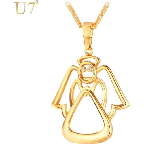 U7 Crystal Angel Pendant Necklace Trendy Gold/Silver Color Zirconia Lovely Fairy Fashion Necklaces For women Jewelry P574