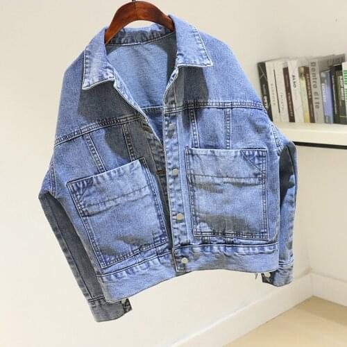Vintage Big Pocket Denim Jacket 2020 Spring Autumn New Korean Long Sleeve Blue Jeans Jacket Loose Student Harajuku Outwear G266