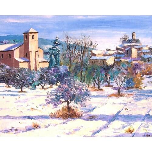 High quality Oil painting Canvas Reproductions Winter in LOURMARIN By Jean Marc Janiaczyk hand painted