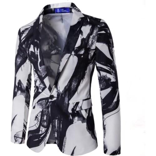 High-end Brand Blazer New Mens Fashion Lnk Printing Pattern Costumes Groom Wedding Dress Suits Jackets Male Casual Blazer Mens