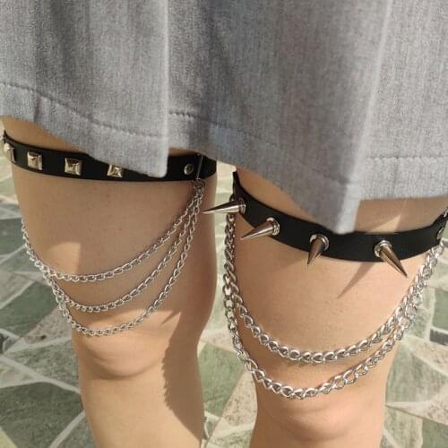 Rivets pu leather Leg Tassel chain Sexy Punk love leg garter sock Harness Adjustable Bondage cosplay goth Foot ring Anklet