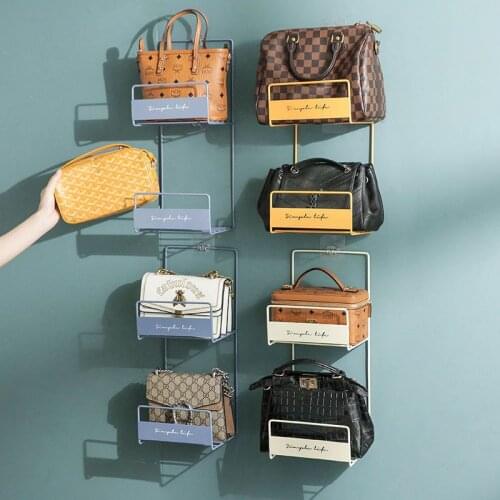 Nordic Iron Double Layers Handbag Storage Rack Wall-mounted Shoulder Bags Holder Home Organizer Bedroom Tool For Wardrobe Door