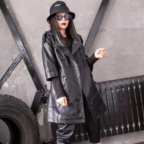 2018 Autumn fashion womens BF style PU leather jacket coat casual loose wild tops female slim washable leather outwear L1166