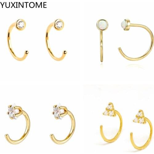 Open Earrings 925 Sterling Silver Piercing Stud Ear Rings with Mini Ball Innovative Unusual Women Female Pendientes