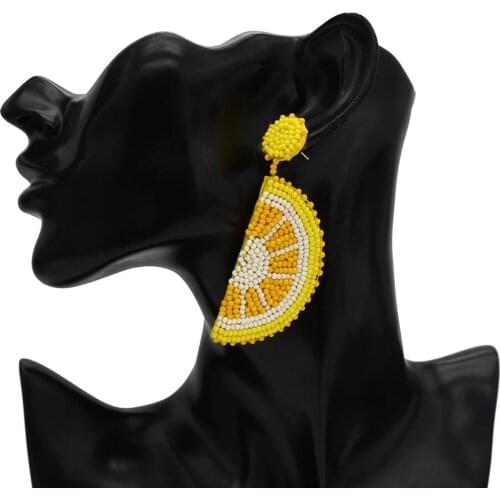 Summer Bohemian Fruit Lemon Cherry Watermelon Creative Drop Earrings For Women Girl Resin Beaded Earring Beach Unique Jewelry