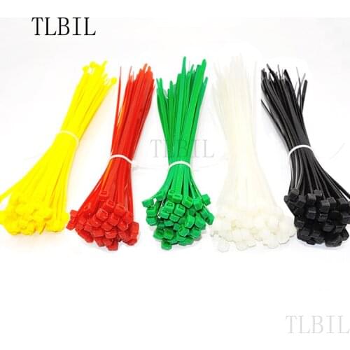 100pcs 2.5mm x 200mm 6 Colors Nylon Plastic Zip Trim Wrap Cable Loop Ties Wire Self-Locking