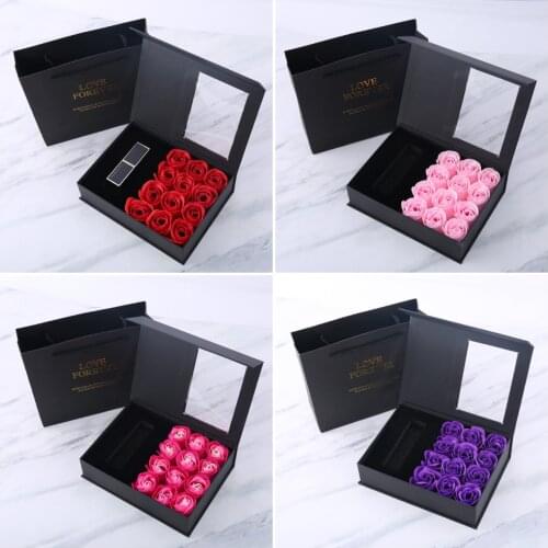 Eternal Rose Necklace Ornaments Gift Box Acrylic 12pcs Foam Latex Roses Lipstick Jewelry Box Valentines Day/Wedding/Lover Gift