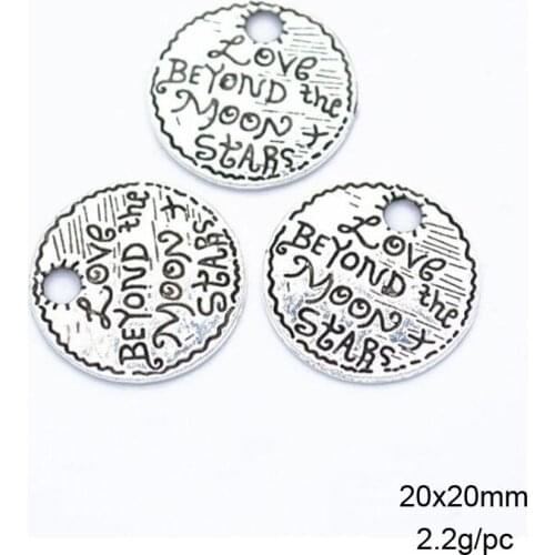 30PCS 20x20mm Antique Silver Letter Love Beyond The Moon And Star Alloy Charm Pendants For Jewelry Making