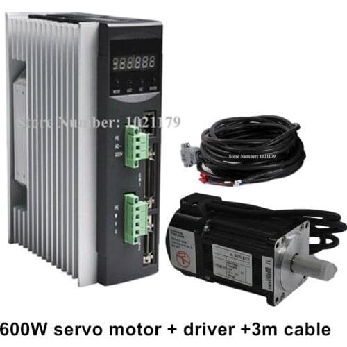 AC 220V 600W CNC Servo Motor Driver + 2.0N.m 3A 110mm 600W AC Servo Motor + 3 Mete Cable for CNC Milling Lathe Machine