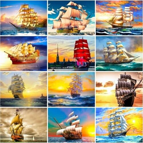 AZQSD Diamond Embroidery 5D Diy Ship Sea Diamond Painting Landscape Cross Stitch Picture Of Rhinestones Mosaic Home Decors