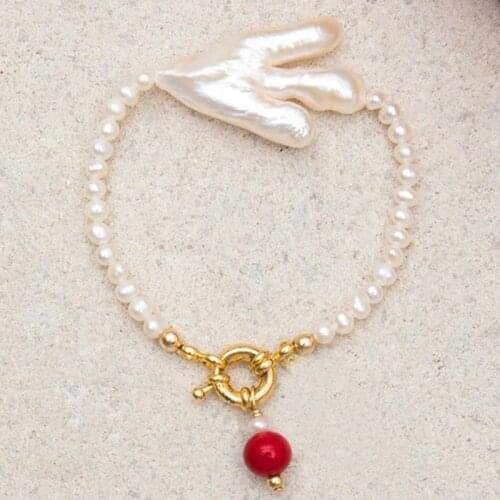 100% Handmake Irregular White Pearl Bracelet for Women Girls DIY Beaded Freshwater Pearls Bracelet Wedding Jewelry