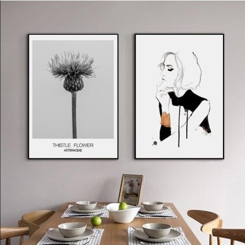 Black and White Flower Line Art Drawing Canvas Art Prints Sketches Woman Painting Poster Minimalist Wall Art Home Wall Decor