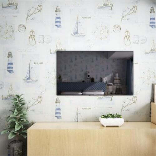 Wellyu Childrens room boy bedroom blue environmentally friendly cartoon formaldehyde-free Mediterranean style wallpaper